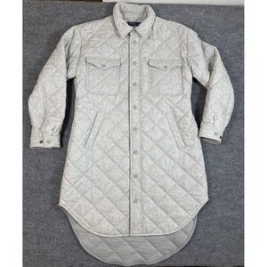 Ralph Lauren Womens Jacket Large Grey Oversized Quilted‎ Shirt Jacket Wool Blend